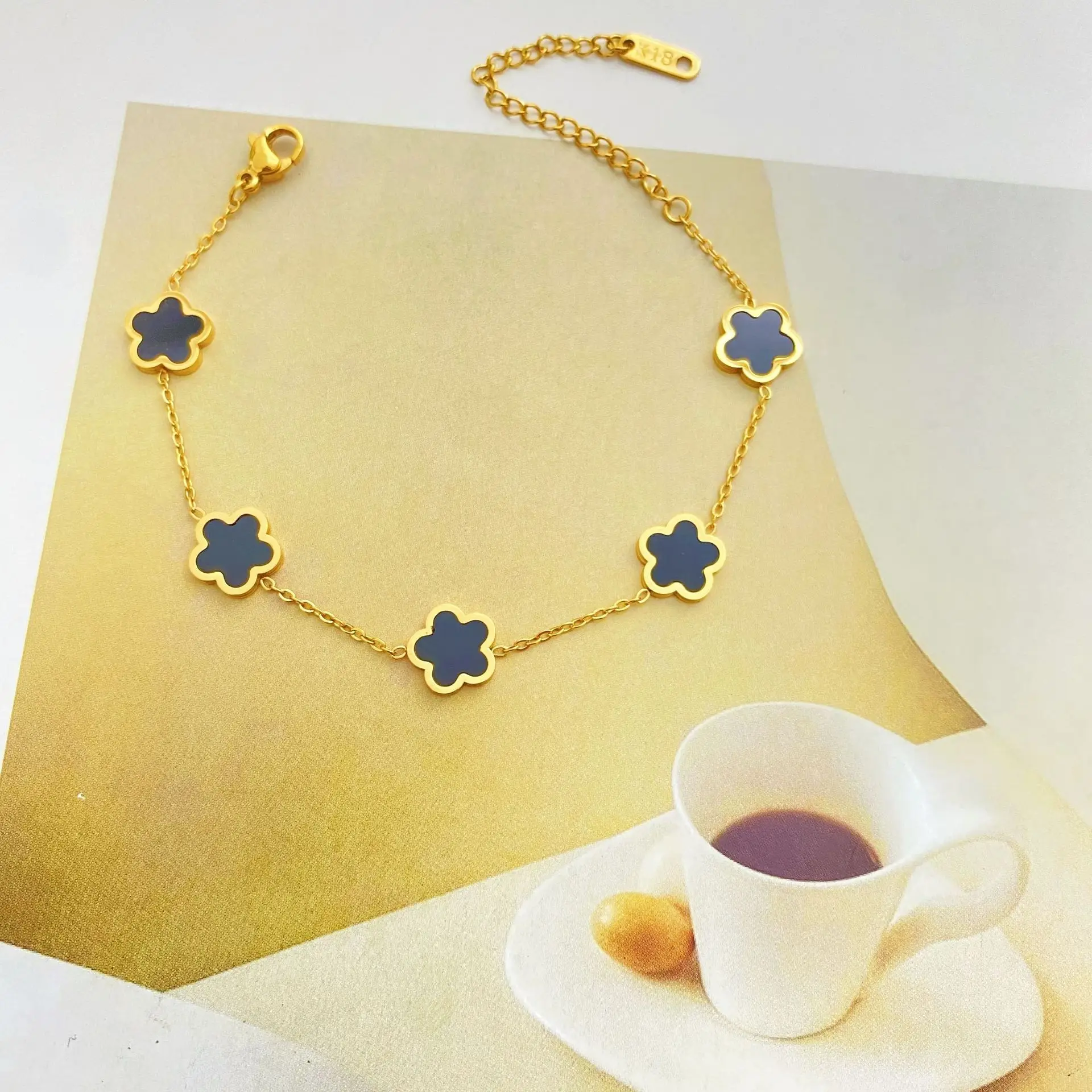Real Gold Four Leaf Flower Bracelet for Women - Image 7