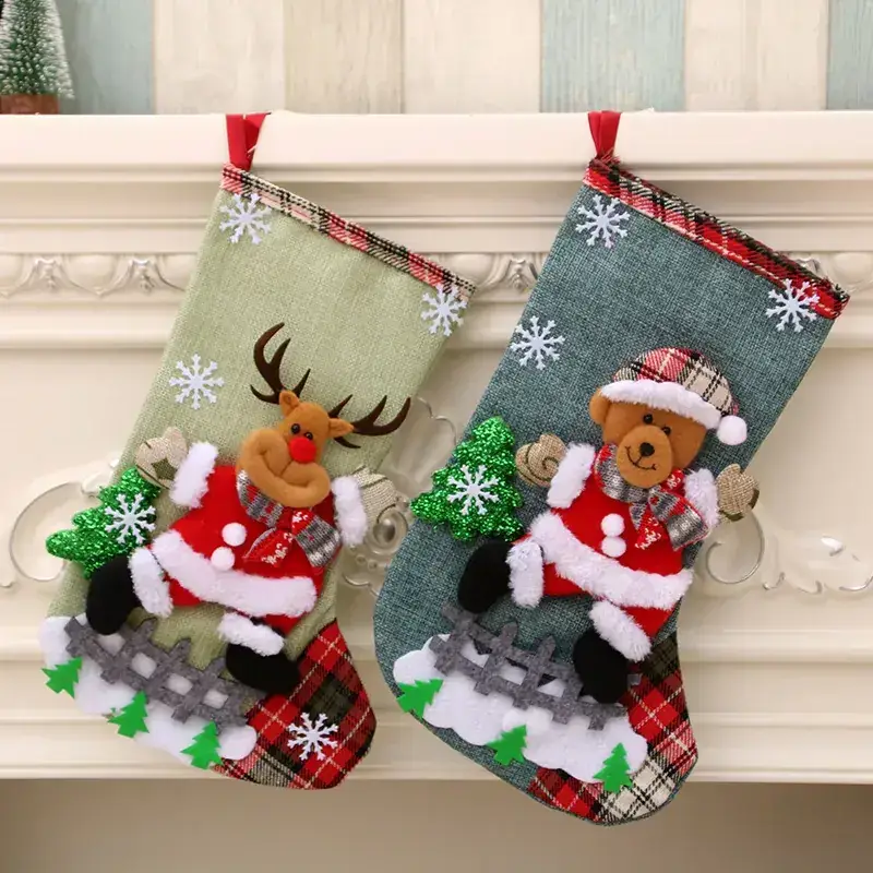 New Cross Border Linen Christmas Stockings 31cm - Image 7