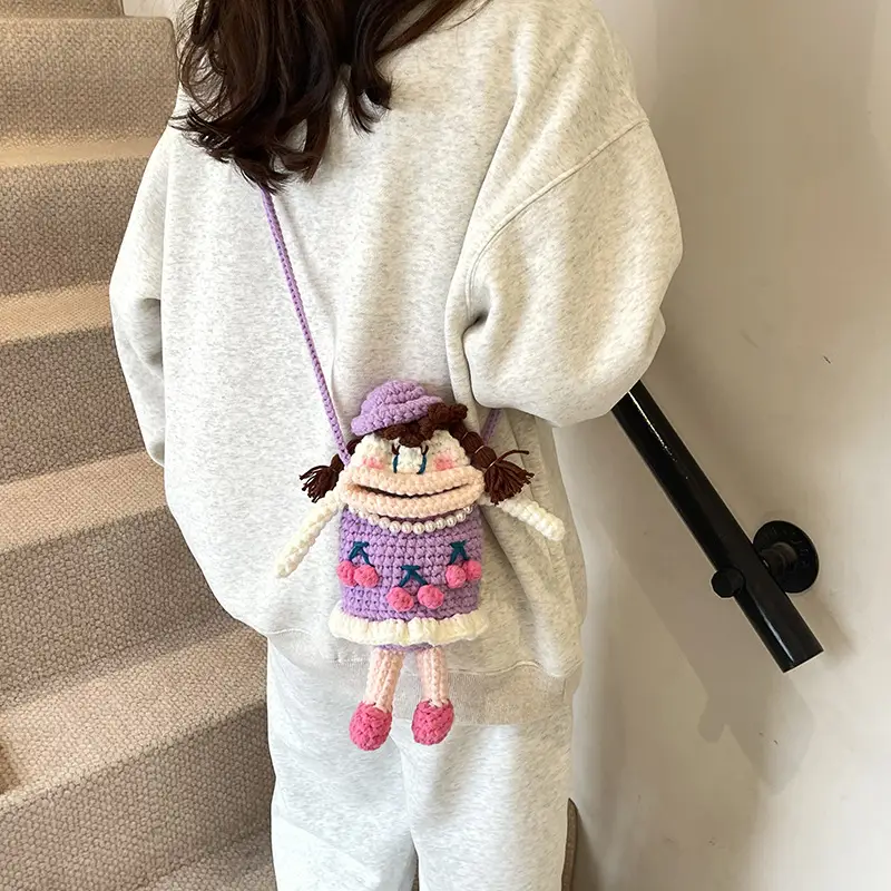 Cute Crocheted Cartoon Doll Shoulder Bag for Girls - Image 3