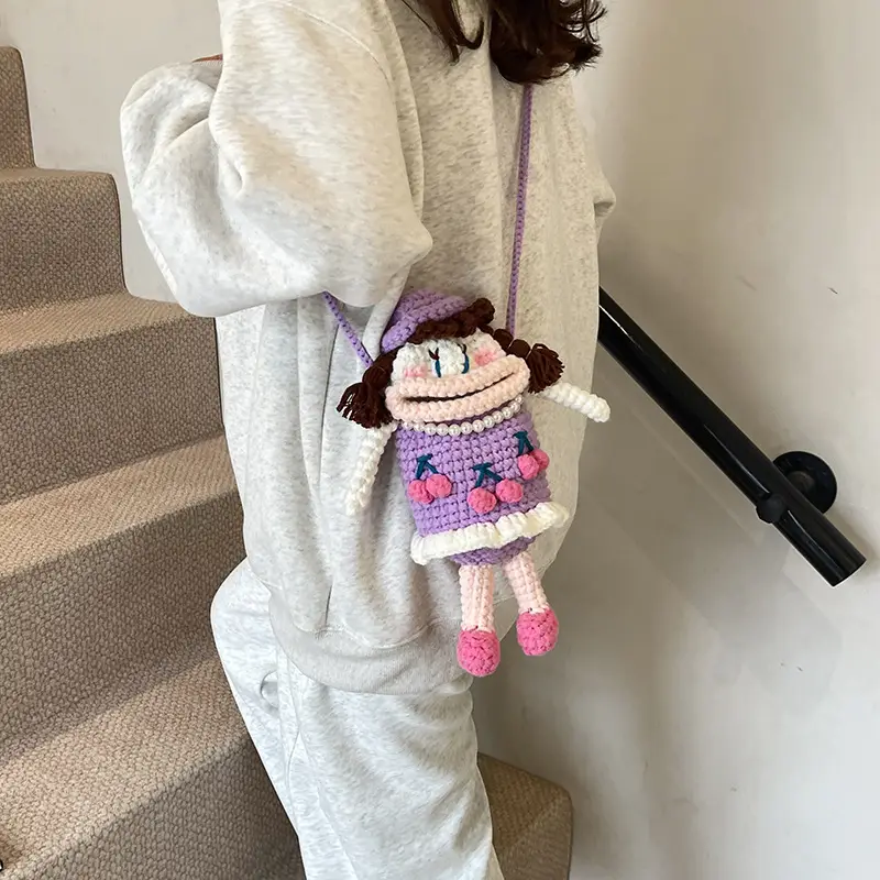 Cute Crocheted Cartoon Doll Shoulder Bag for Girls - Image 5