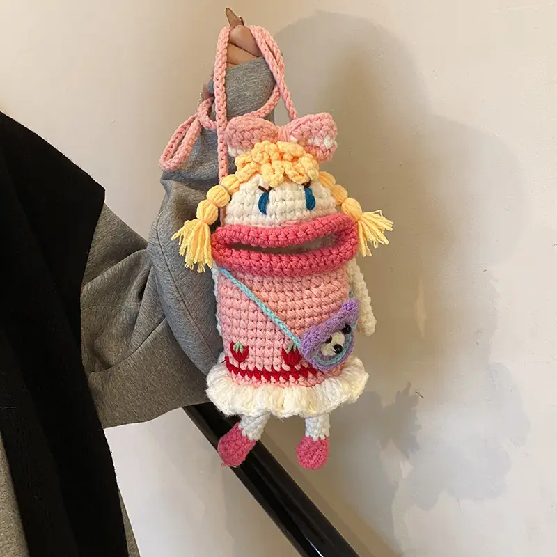 Wool Crocheted Doll Crossbody Bag for Girls