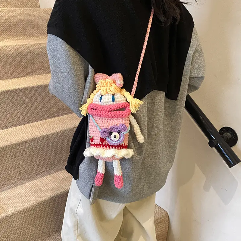 Wool Crocheted Doll Crossbody Bag for Girls