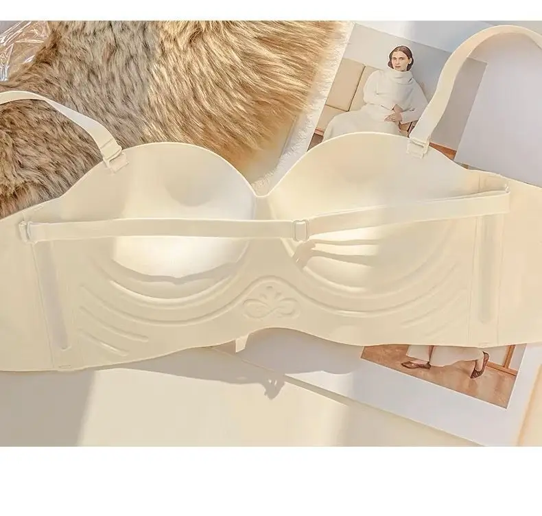 Half Cup Traceless Underwear Women's Small Chest Gathering Large Shoulder-less Thickened Parammary Anti-sagging Rimless Bra — feature 20