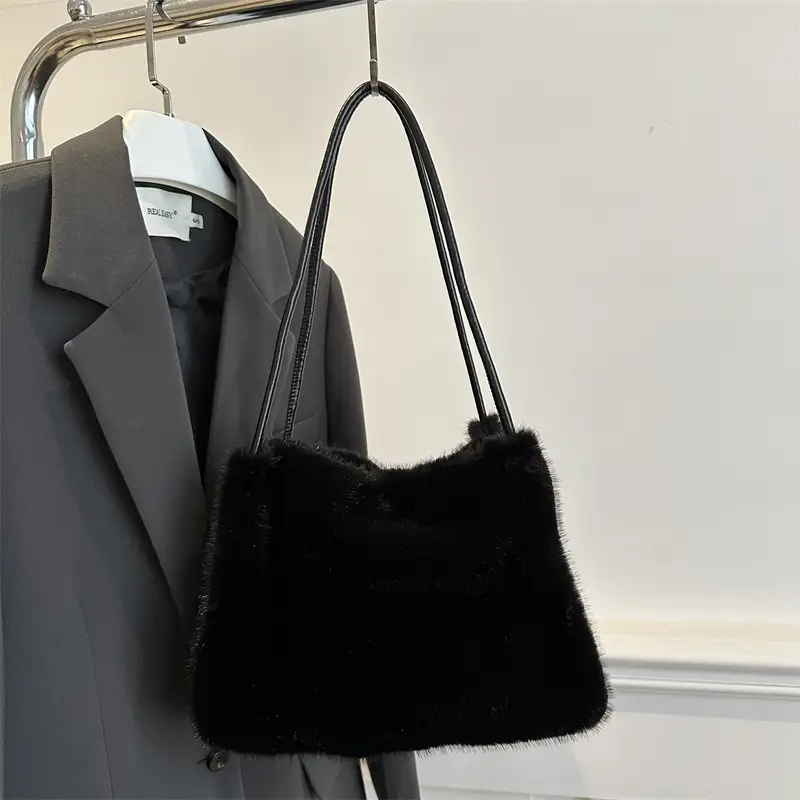 Pink Faux Fur Shoulder Bag for Women 2024 Winter - Image 8
