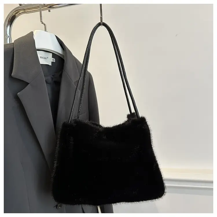 Pink Faux Fur Shoulder Bag for Women 2024 Winter — feature 10