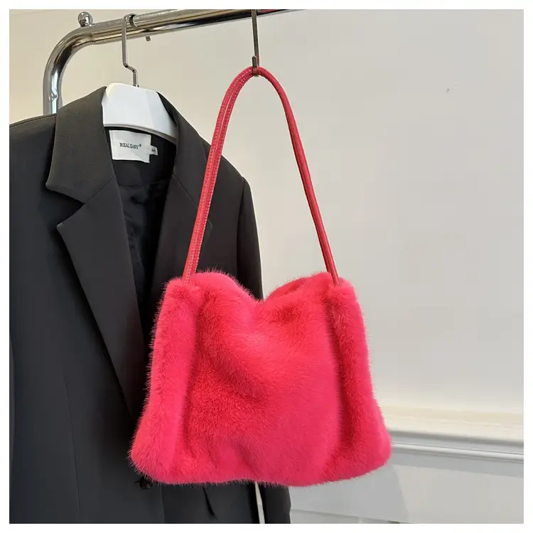 Pink Faux Fur Shoulder Bag for Women 2024 Winter — feature 12