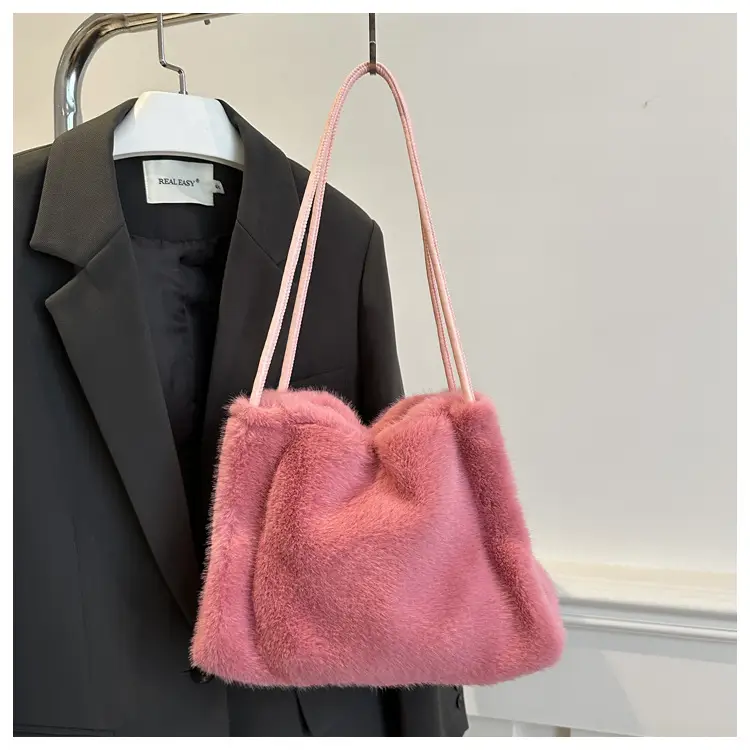 Pink Faux Fur Shoulder Bag for Women 2024 Winter — feature 13