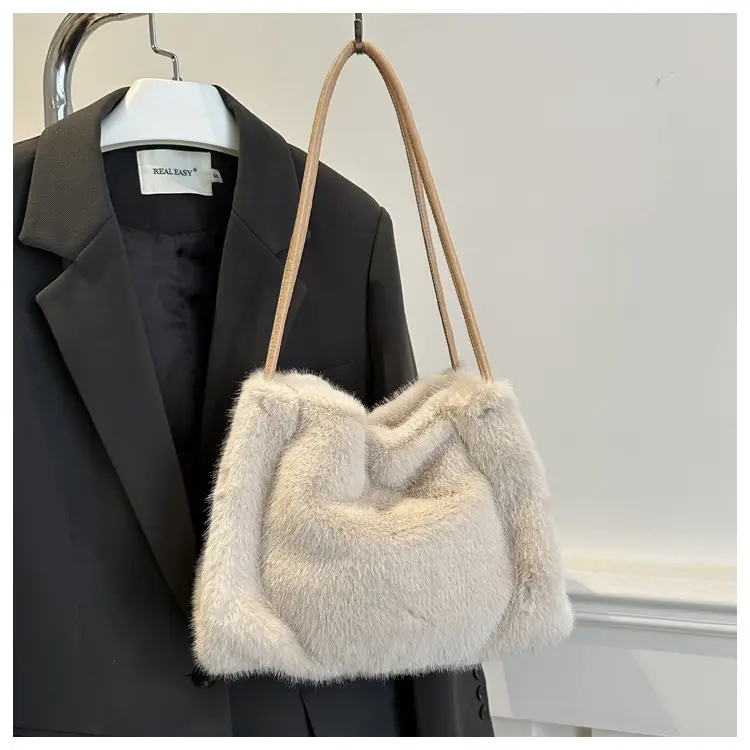 Pink Faux Fur Shoulder Bag for Women 2024 Winter — feature 8