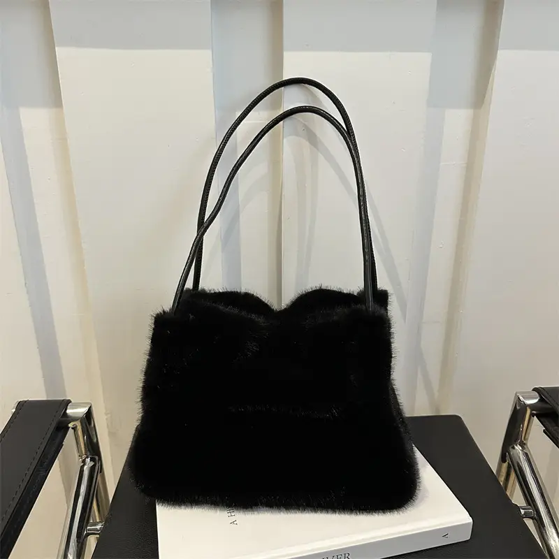 Pink Faux Fur Shoulder Bag for Women 2024 Winter - Image 2