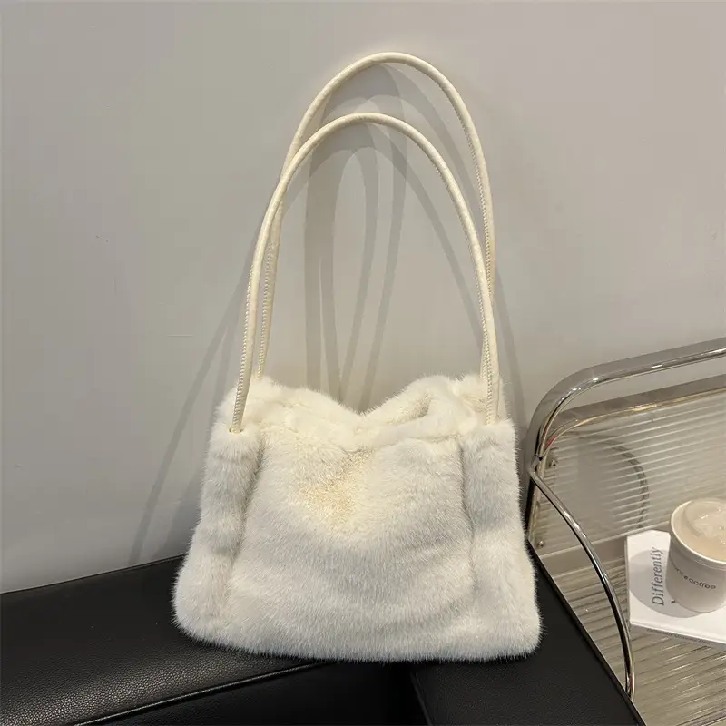 Pink Faux Fur Shoulder Bag for Women 2024 Winter - Image 5