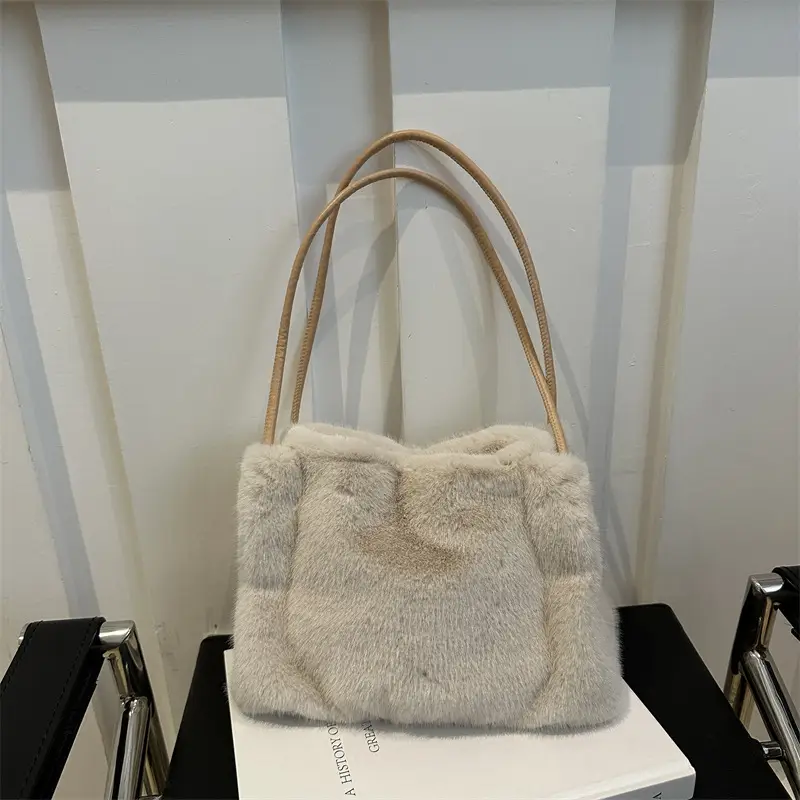 Pink Faux Fur Shoulder Bag for Women 2024 Winter - Image 6