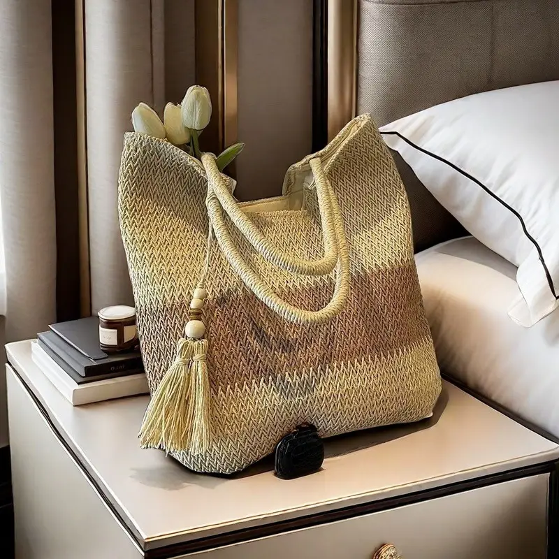 Straw Tassel Shoulder Bag Large Capacity Japanese Style — feature 3