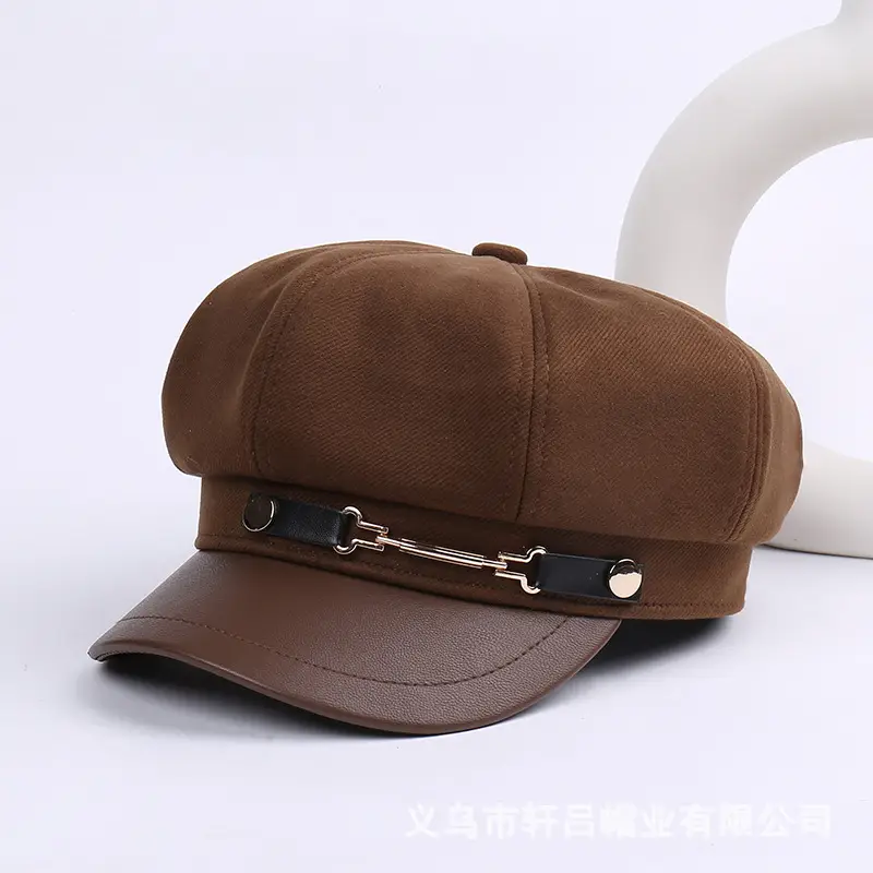 Women British Belt Buckle Cap Autumn Winter Wool Warm - Image 5