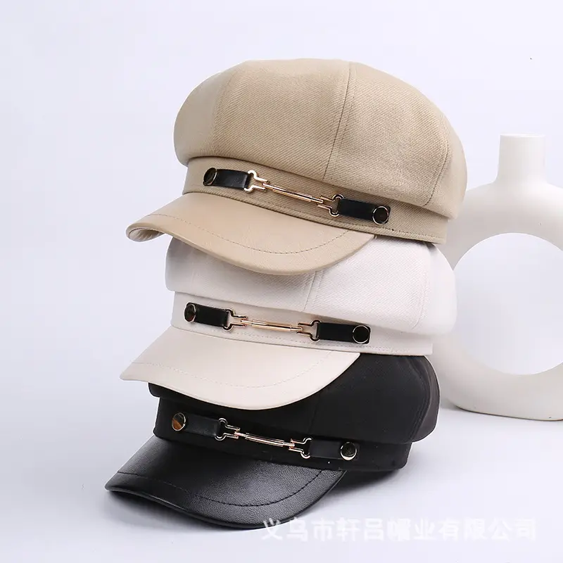 Women British Belt Buckle Cap Autumn Winter Wool Warm - Image 6
