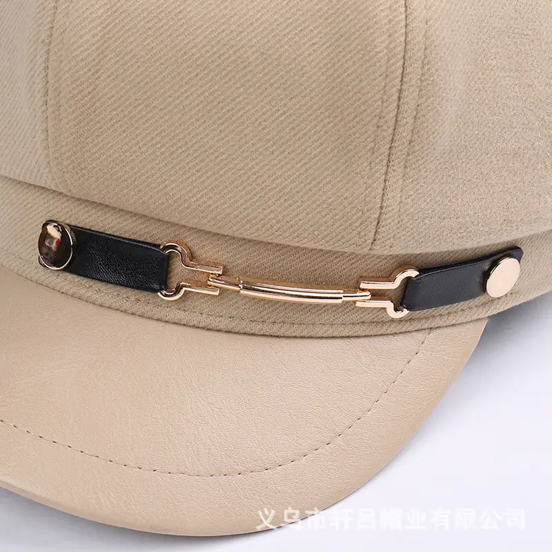 Women British Belt Buckle Cap Autumn Winter Wool Warm - Image 7