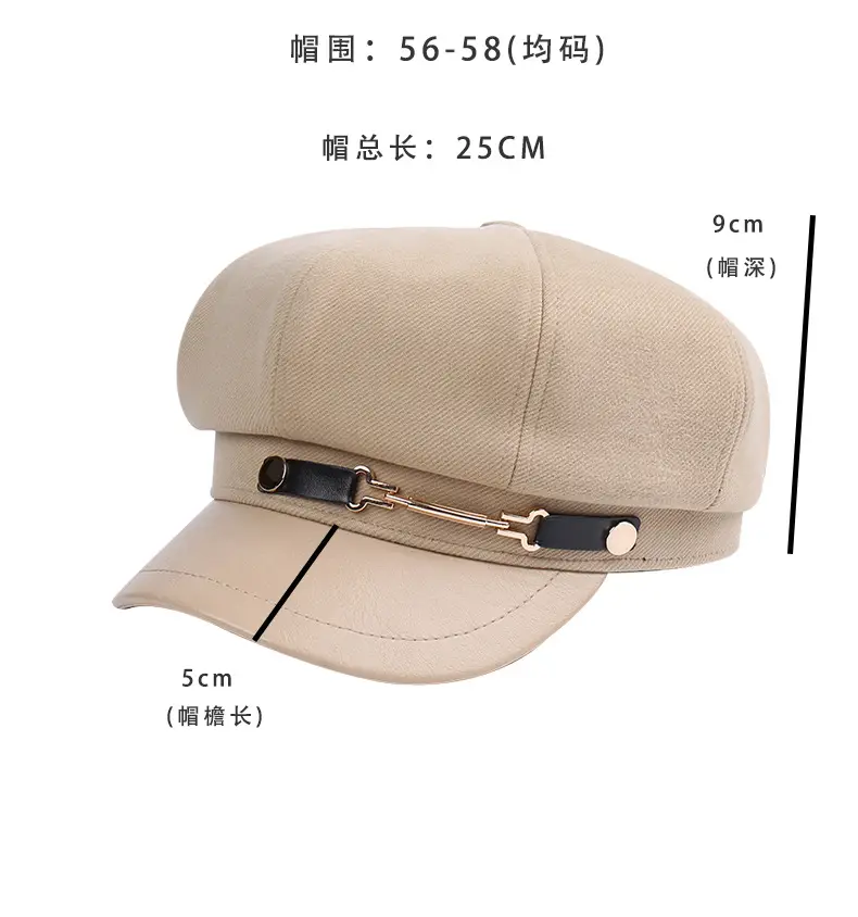Women British Belt Buckle Cap Autumn Winter Wool Warm — feature 15