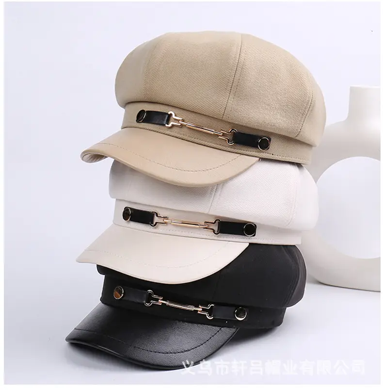 Women British Belt Buckle Cap Autumn Winter Wool Warm — feature 17