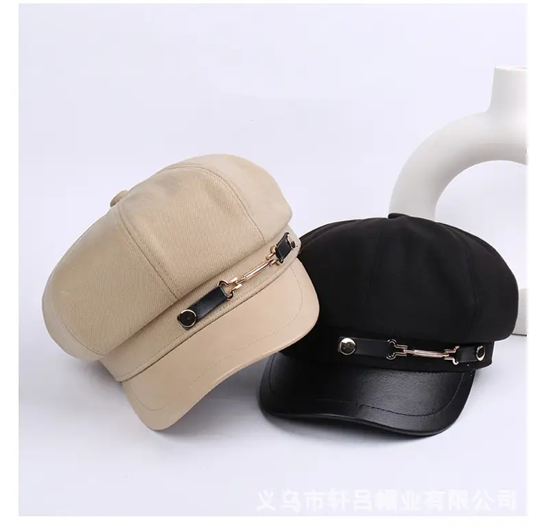 Women British Belt Buckle Cap Autumn Winter Wool Warm — feature 19