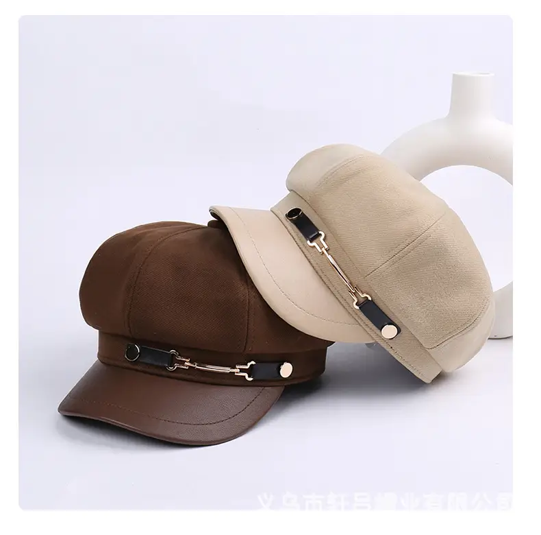 Women British Belt Buckle Cap Autumn Winter Wool Warm — feature 20