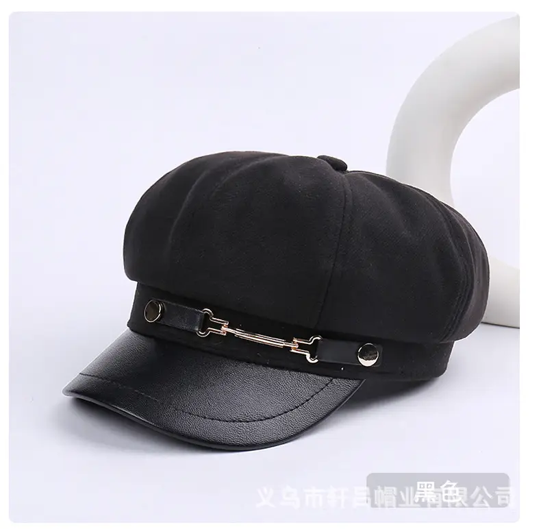 Women British Belt Buckle Cap Autumn Winter Wool Warm — feature 21