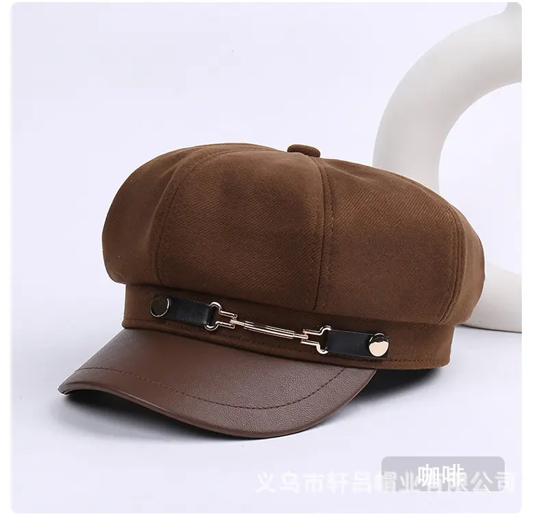 Women British Belt Buckle Cap Autumn Winter Wool Warm — feature 22
