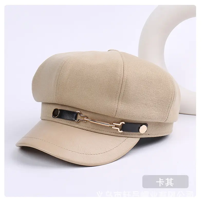 Women British Belt Buckle Cap Autumn Winter Wool Warm — feature 24