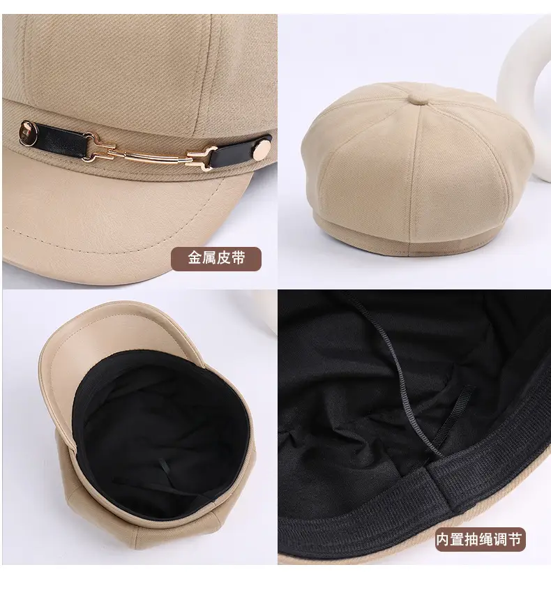Women British Belt Buckle Cap Autumn Winter Wool Warm — feature 25