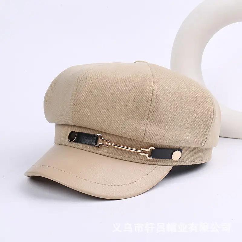 Women British Belt Buckle Cap Autumn Winter Wool Warm - Image 3