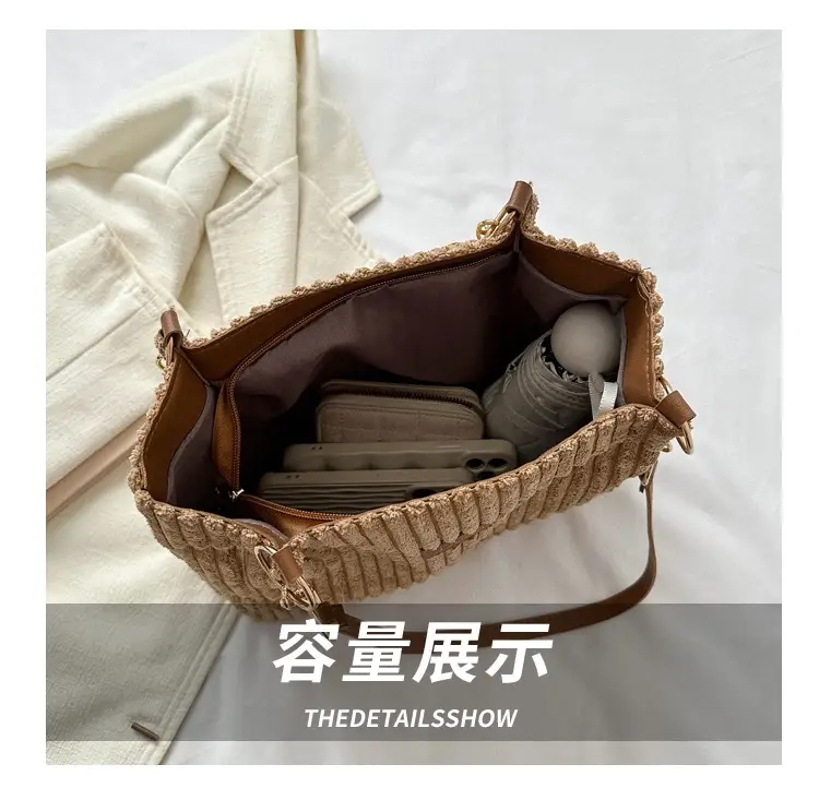 Light Grey Ribbed Shoulder Bag for Women — feature 6