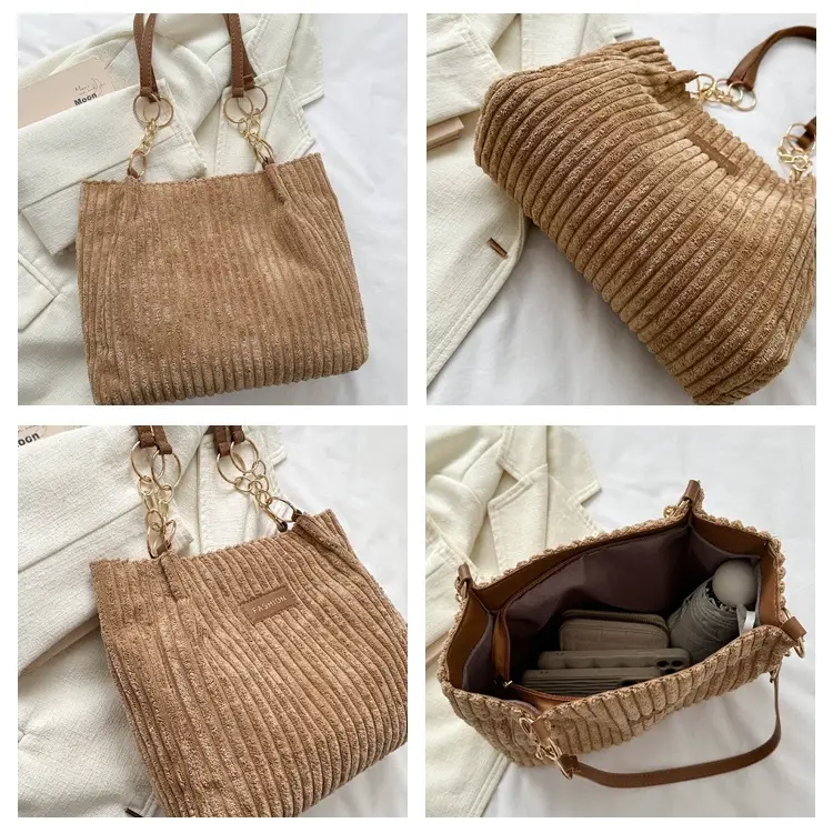 Light Grey Ribbed Shoulder Bag for Women — feature 7