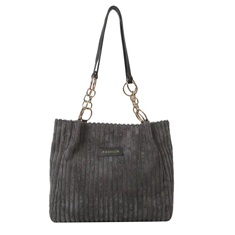 Light Grey Ribbed Shoulder Bag for Women