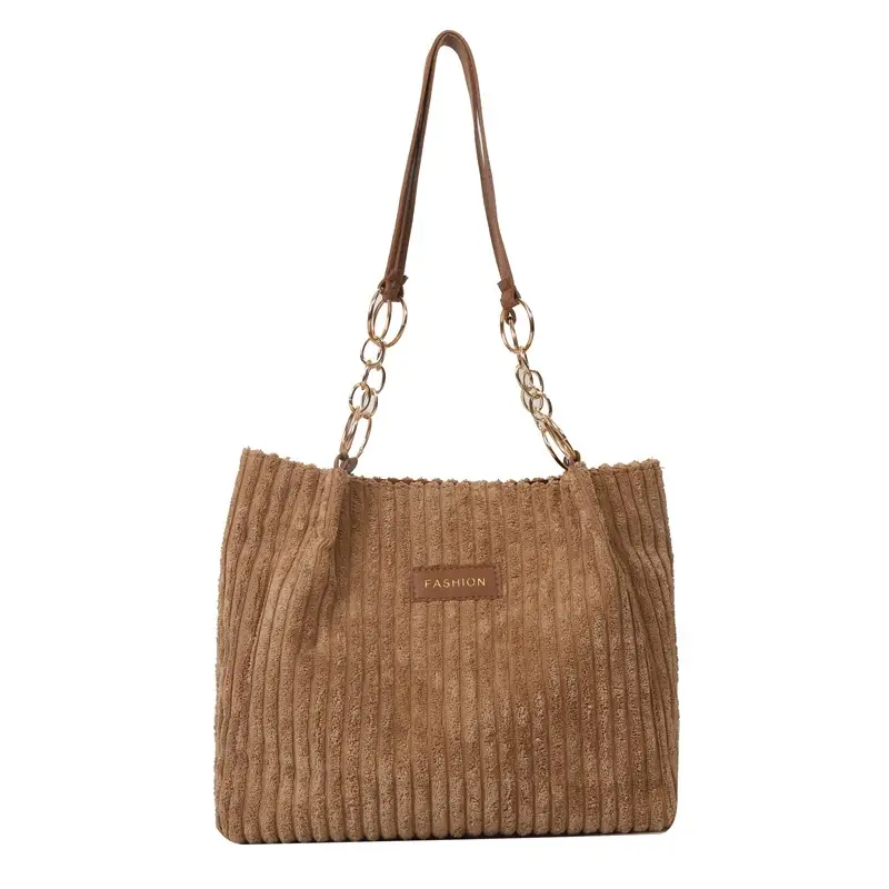 Light Grey Ribbed Shoulder Bag for Women