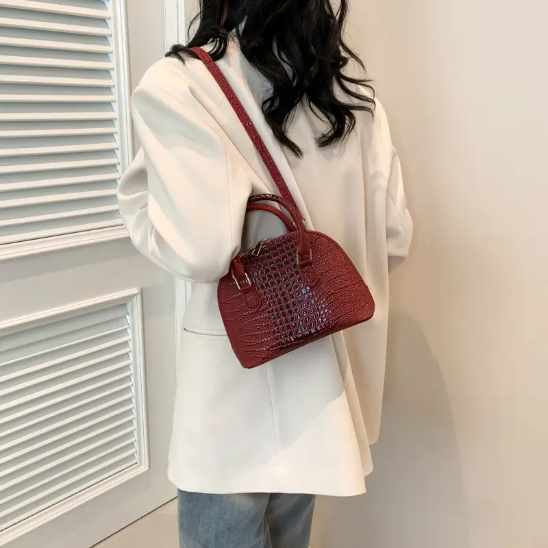 Women's White Croc Leather Shoulder Bag 2024 - Image 7