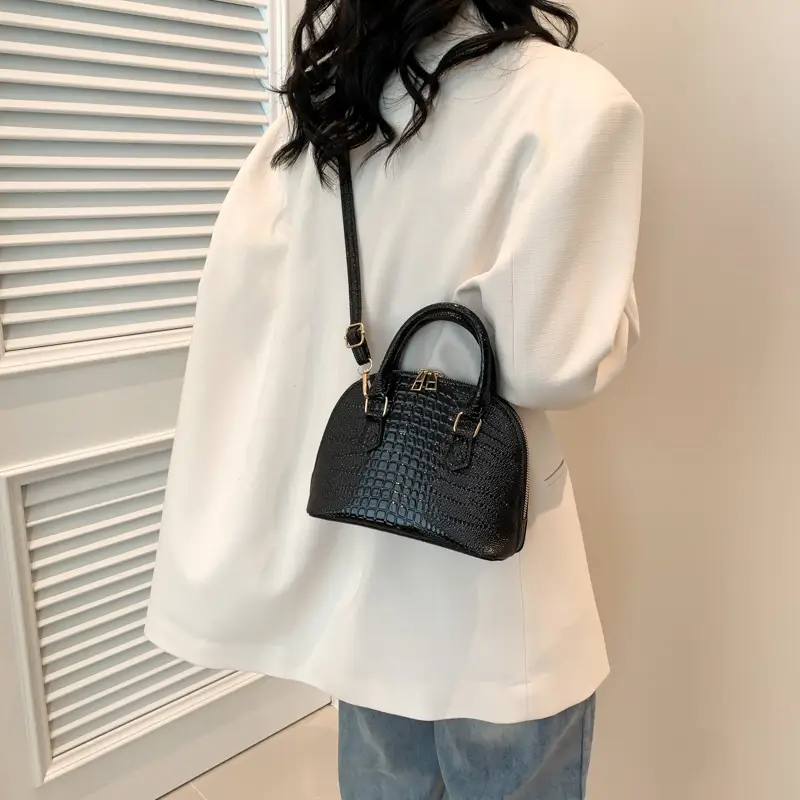 Women's White Croc Leather Shoulder Bag 2024 - Image 8