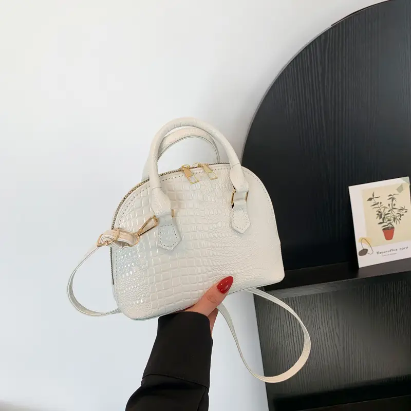 Women's White Croc Leather Shoulder Bag 2024 - Image 2