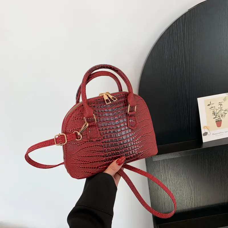 Women's White Croc Leather Shoulder Bag 2024 - Image 3