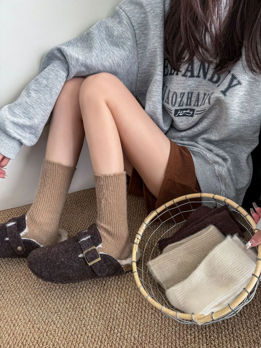 Wool socks children's autumn and winter Maillard socks padded warm cashmere stockings winter Birkenneth shoes piled socks — feature 16