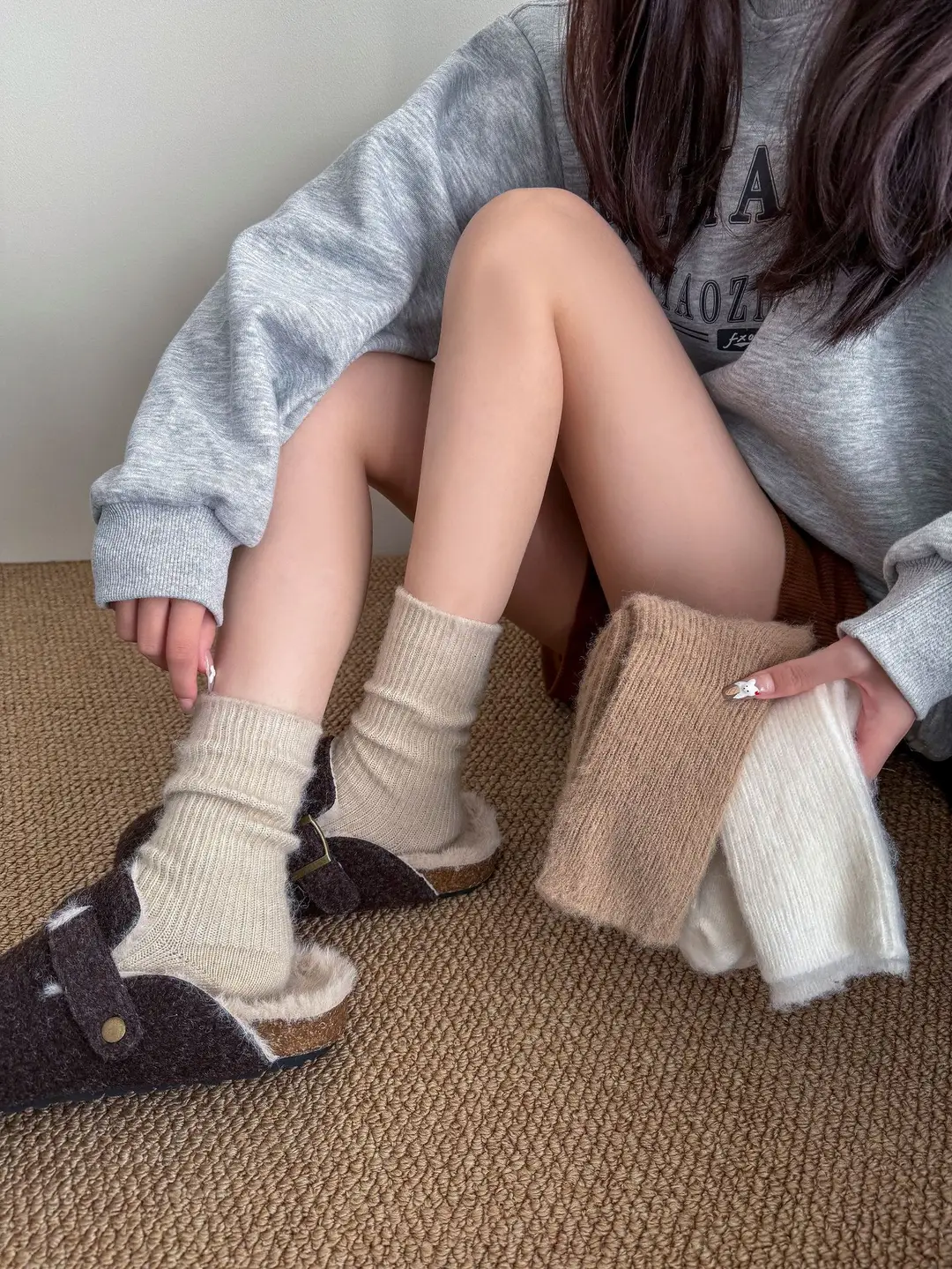 Wool socks children's autumn and winter Maillard socks padded warm cashmere stockings winter Birkenneth shoes piled socks — feature 6