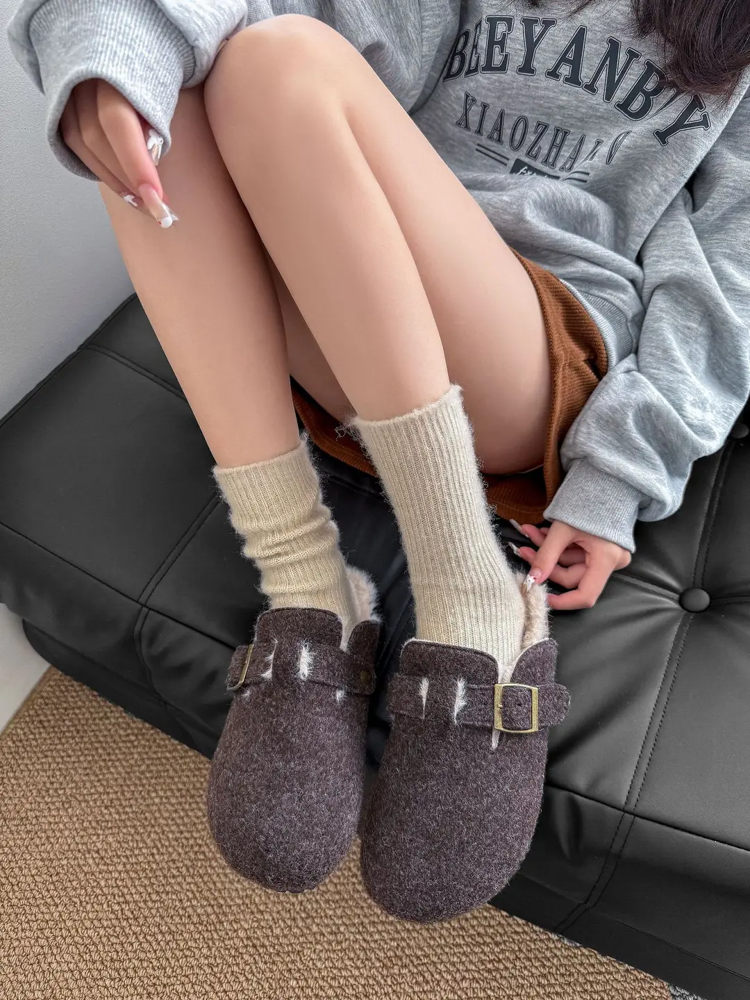 Wool socks children's autumn and winter Maillard socks padded warm cashmere stockings winter Birkenneth shoes piled socks — feature 8