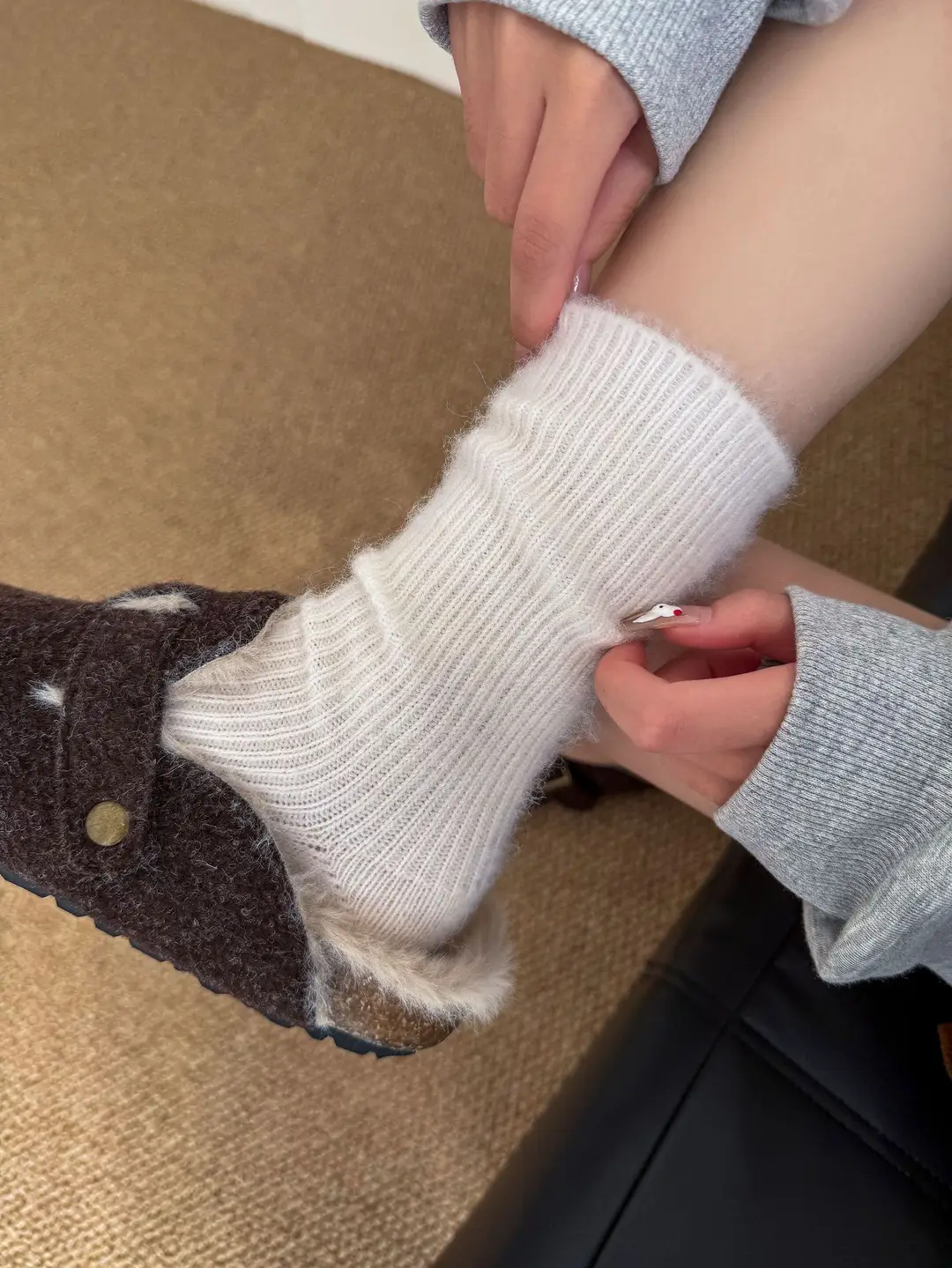 Wool socks children's autumn and winter Maillard socks padded warm cashmere stockings winter Birkenneth shoes piled socks