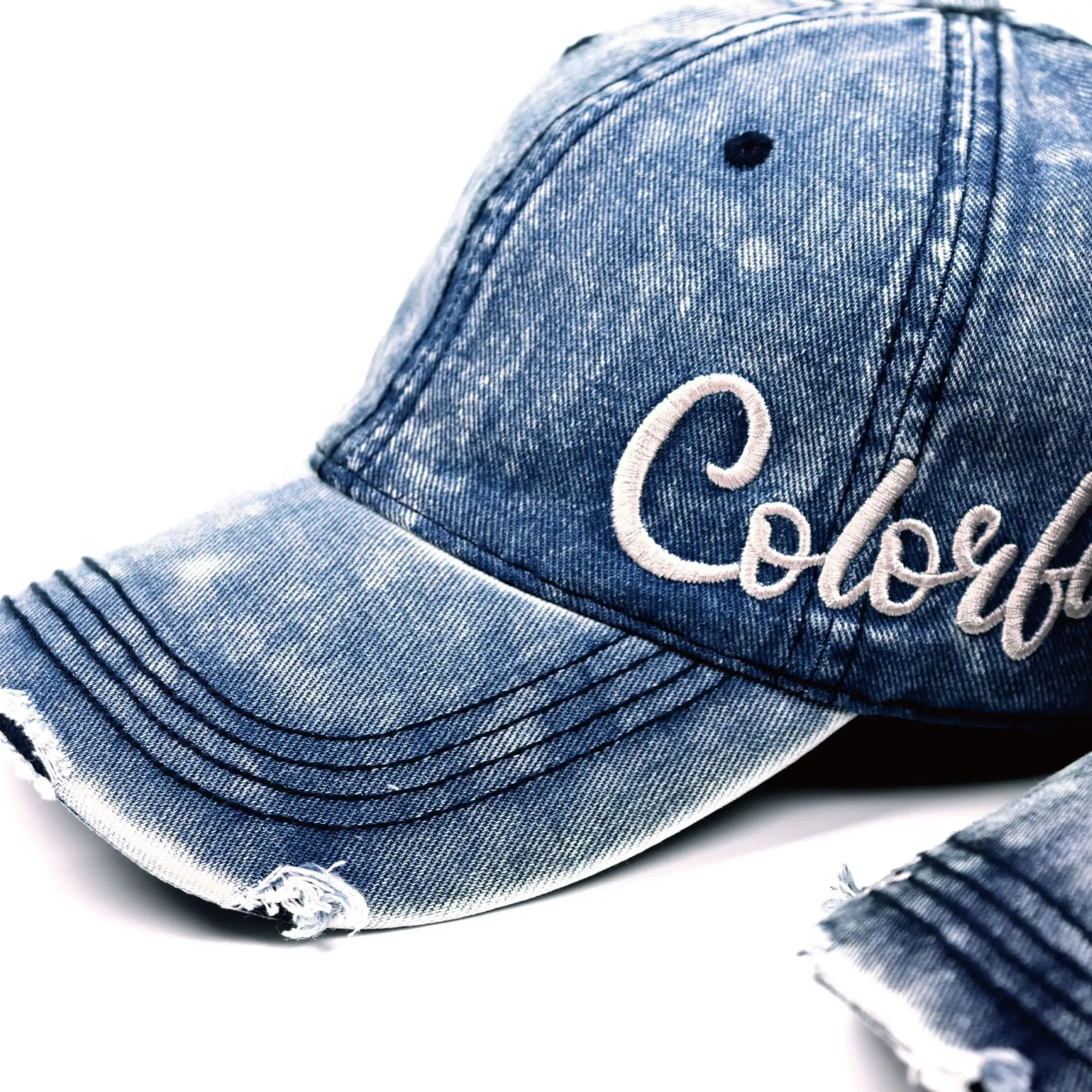 Women Denim Washed Cap with "Colorful" Embroidery