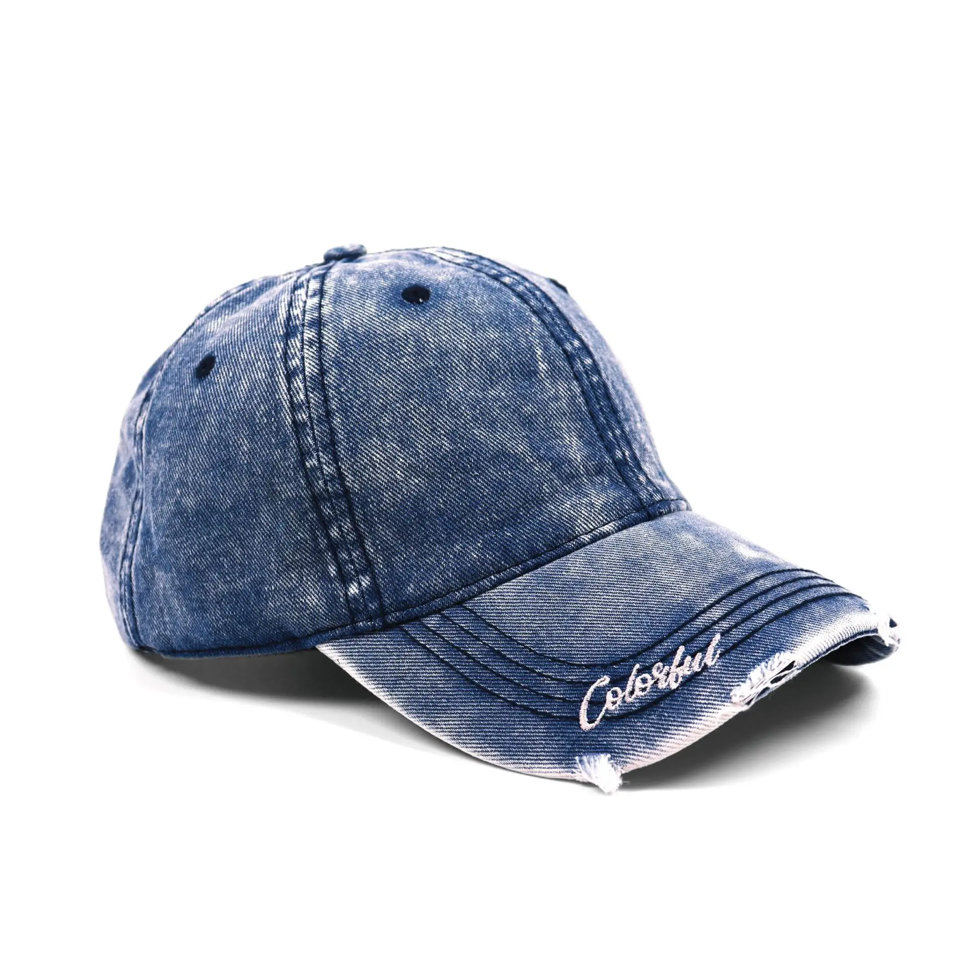 Women Denim Washed Cap with "Colorful" Embroidery