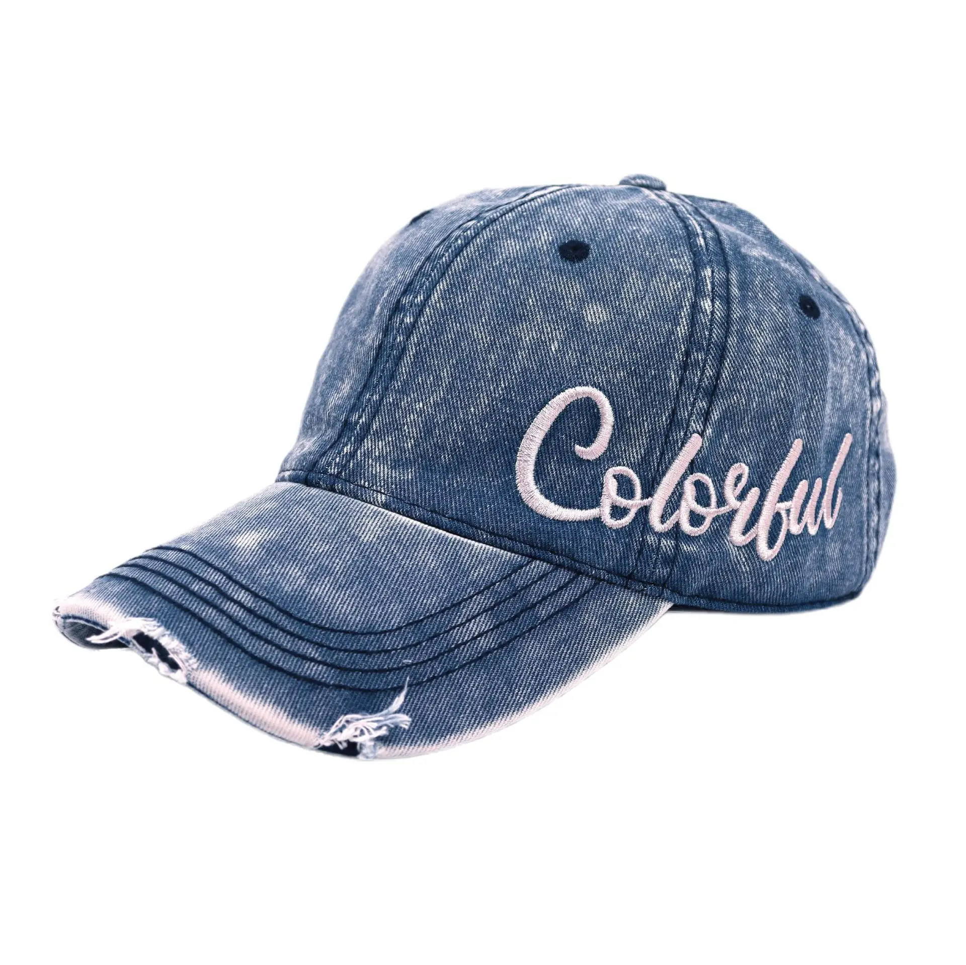 Women Denim Washed Cap with "Colorful" Embroidery