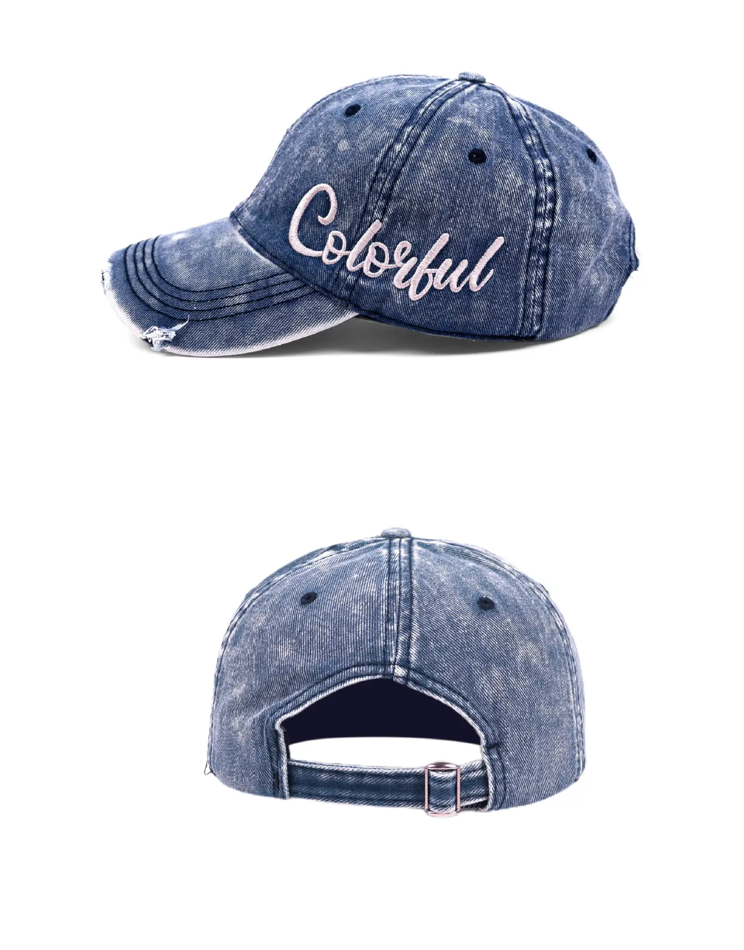 Women Denim Washed Cap with "Colorful" Embroidery — feature 5