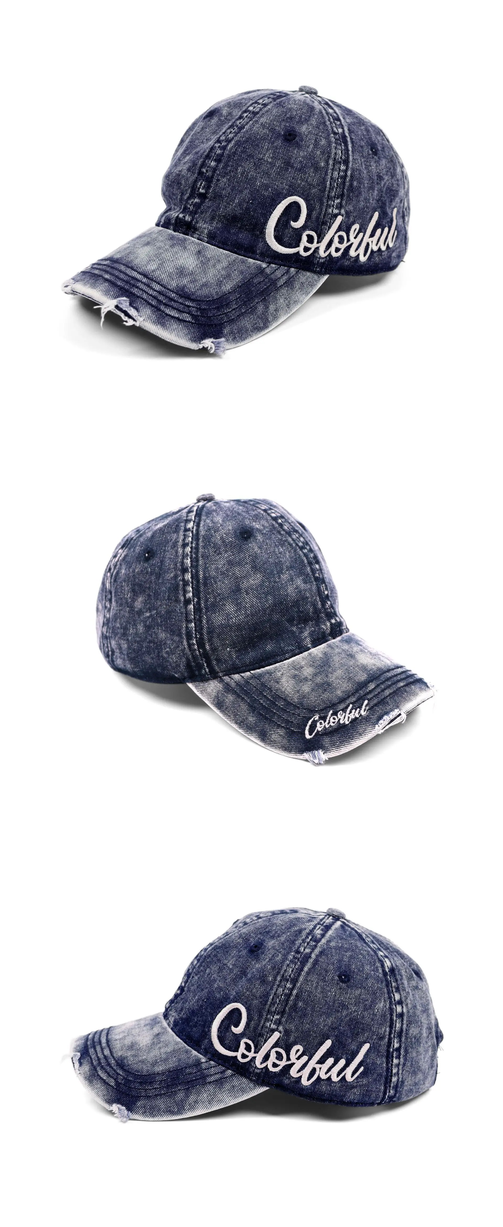 Women Denim Washed Cap with "Colorful" Embroidery — feature 6