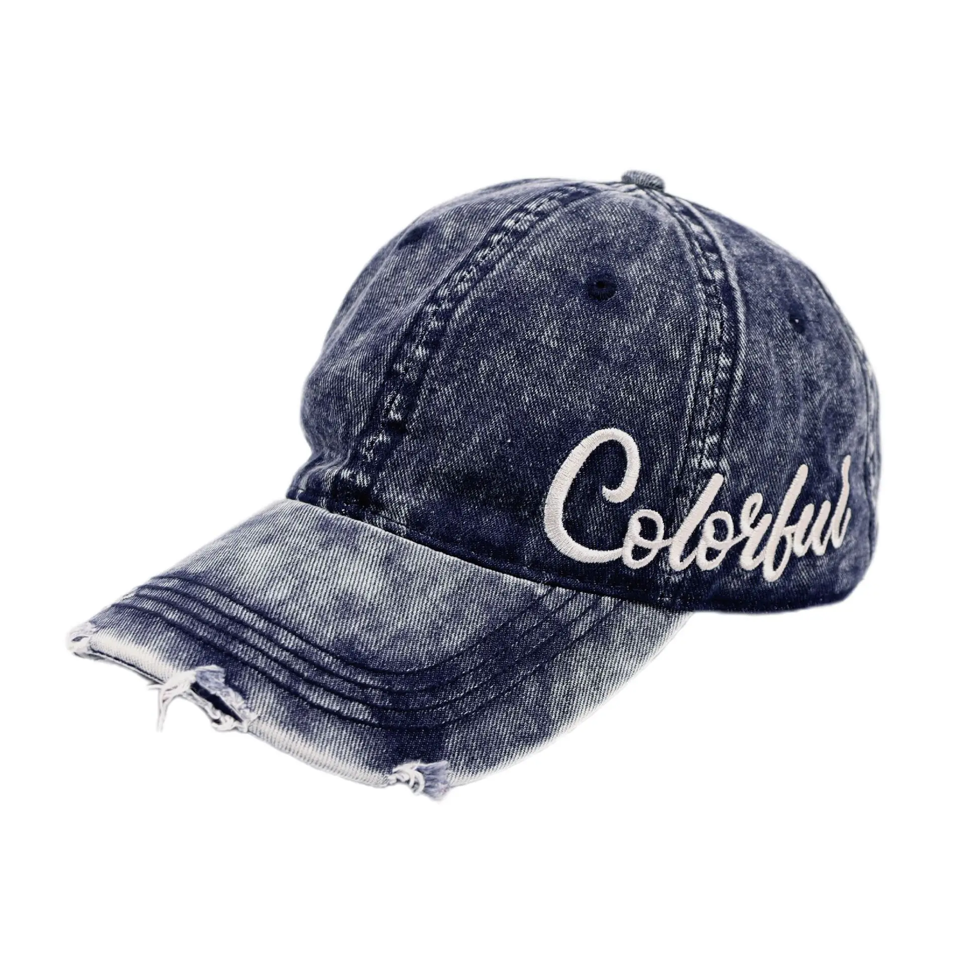 Women Denim Washed Cap with "Colorful" Embroidery