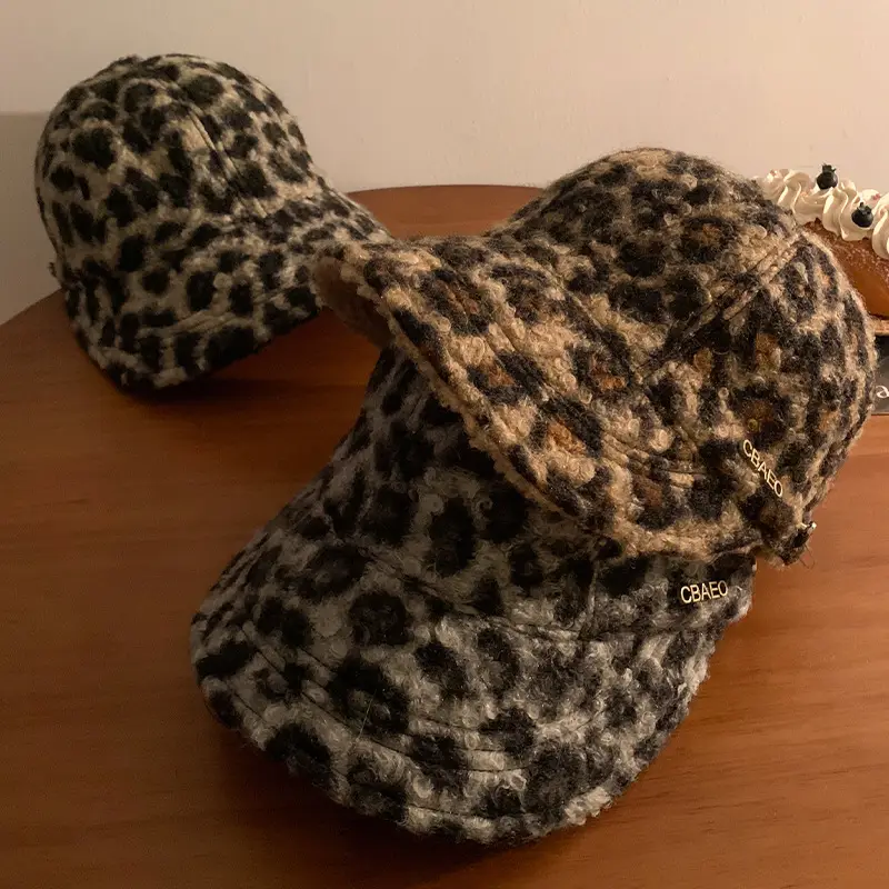 Leopard Print Women's Winter Plush Fisherman Hat
