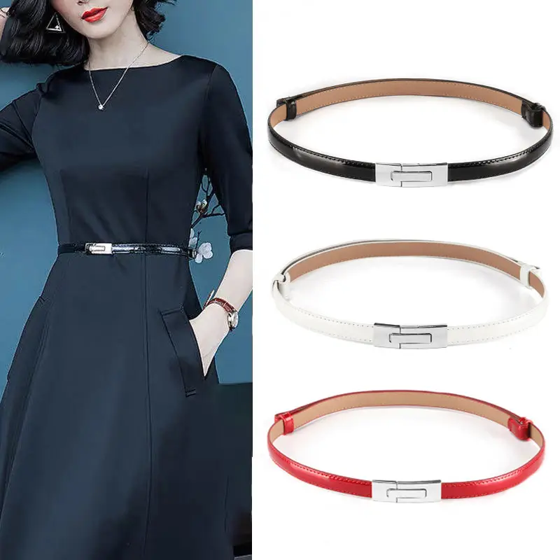 Red Leather Belt Belt with Silver Clasp