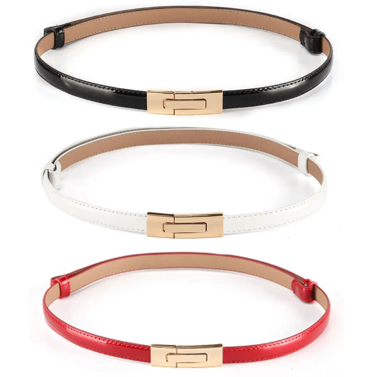 Red Leather Belt Belt with Silver Clasp