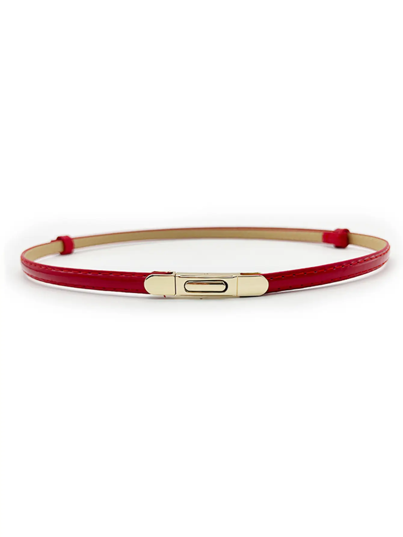 Red Leather Belt Belt with Silver Clasp